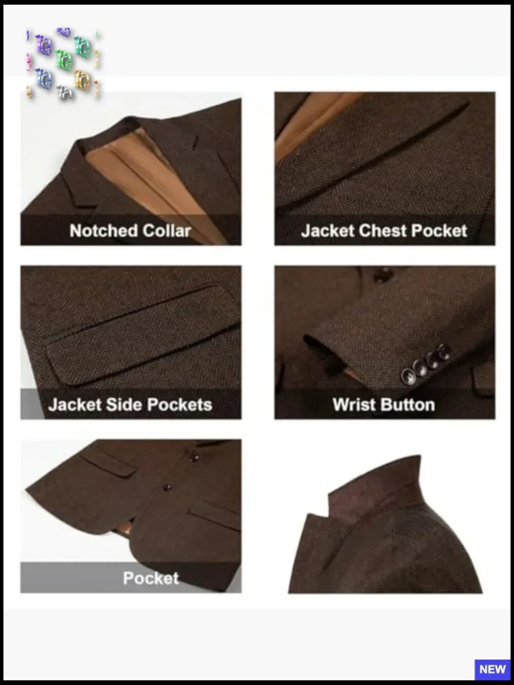 Tweed Herringbone Slim Fit Sport Coat Retro Classic Business Casual Blazer
